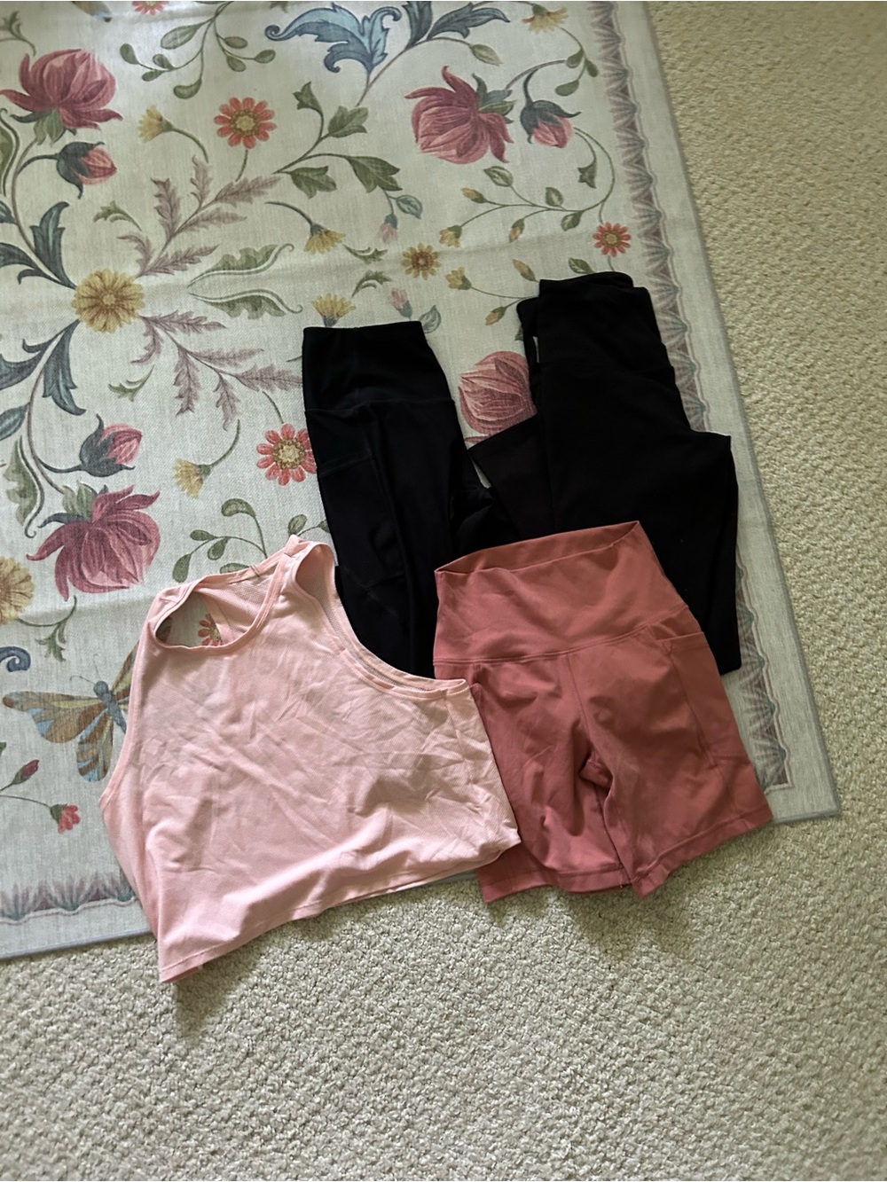 Women’s Activewear Set — Pink Tank & Rose Shorts with Black Leggings